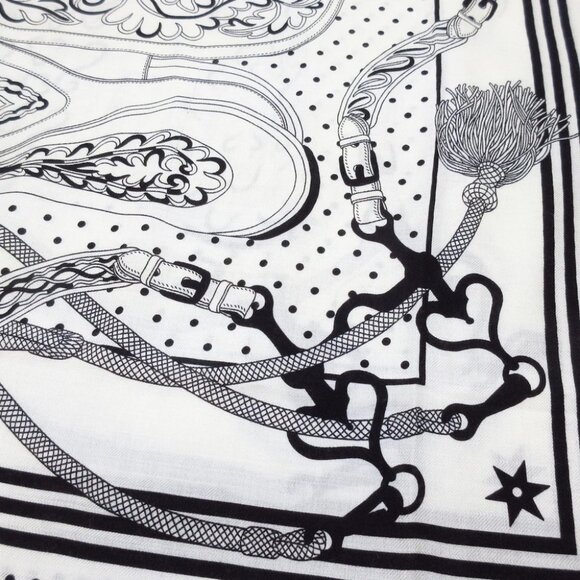 HERMES Carrejean/Shawl Carre 140 White Black Cashmere Silk Scarf - Picture 3 of 7